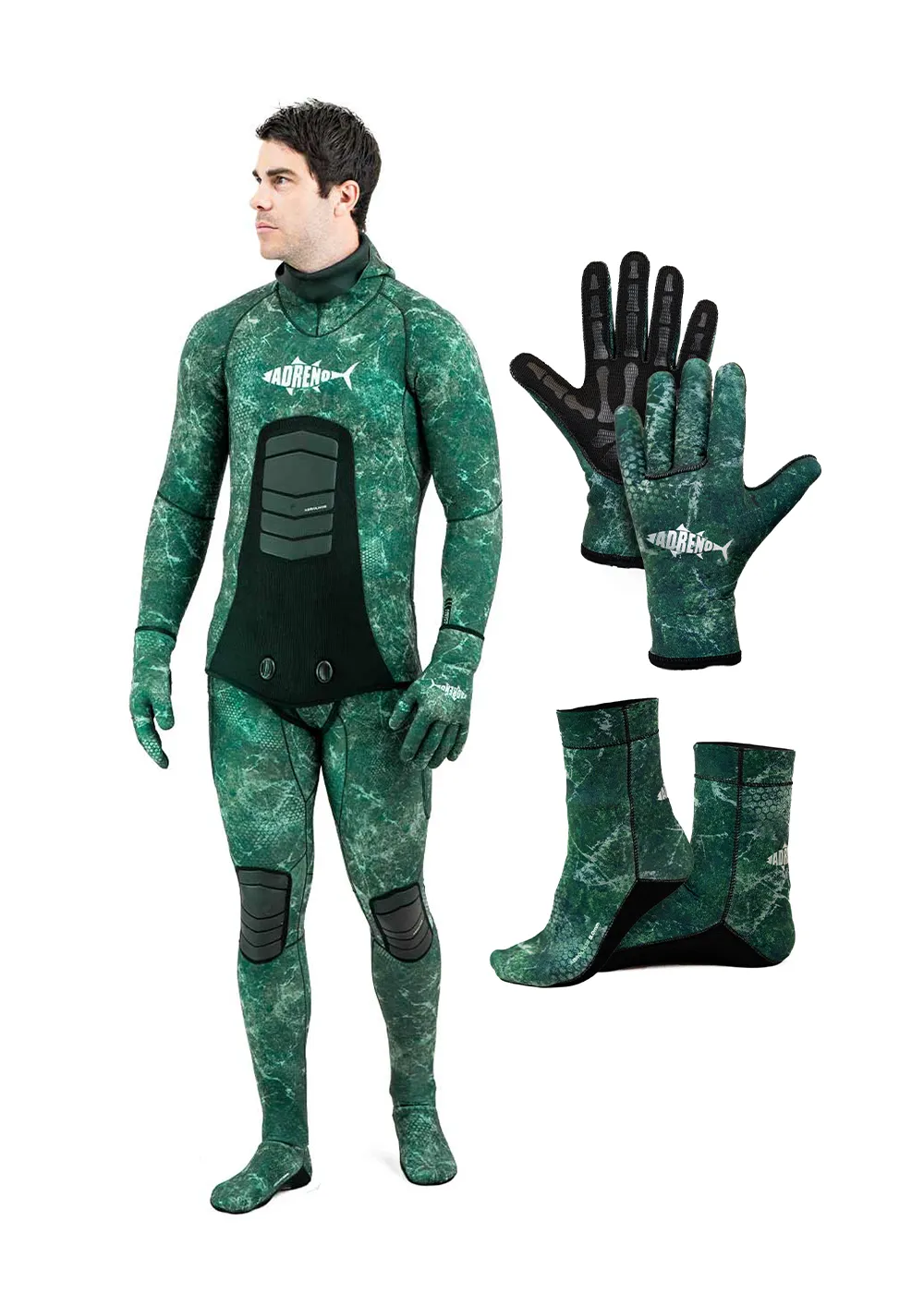 Adreno Mens Abrolhos 5.0mm Two Piece Wetsuit, Diving Gloves, Diving Socks - Combo