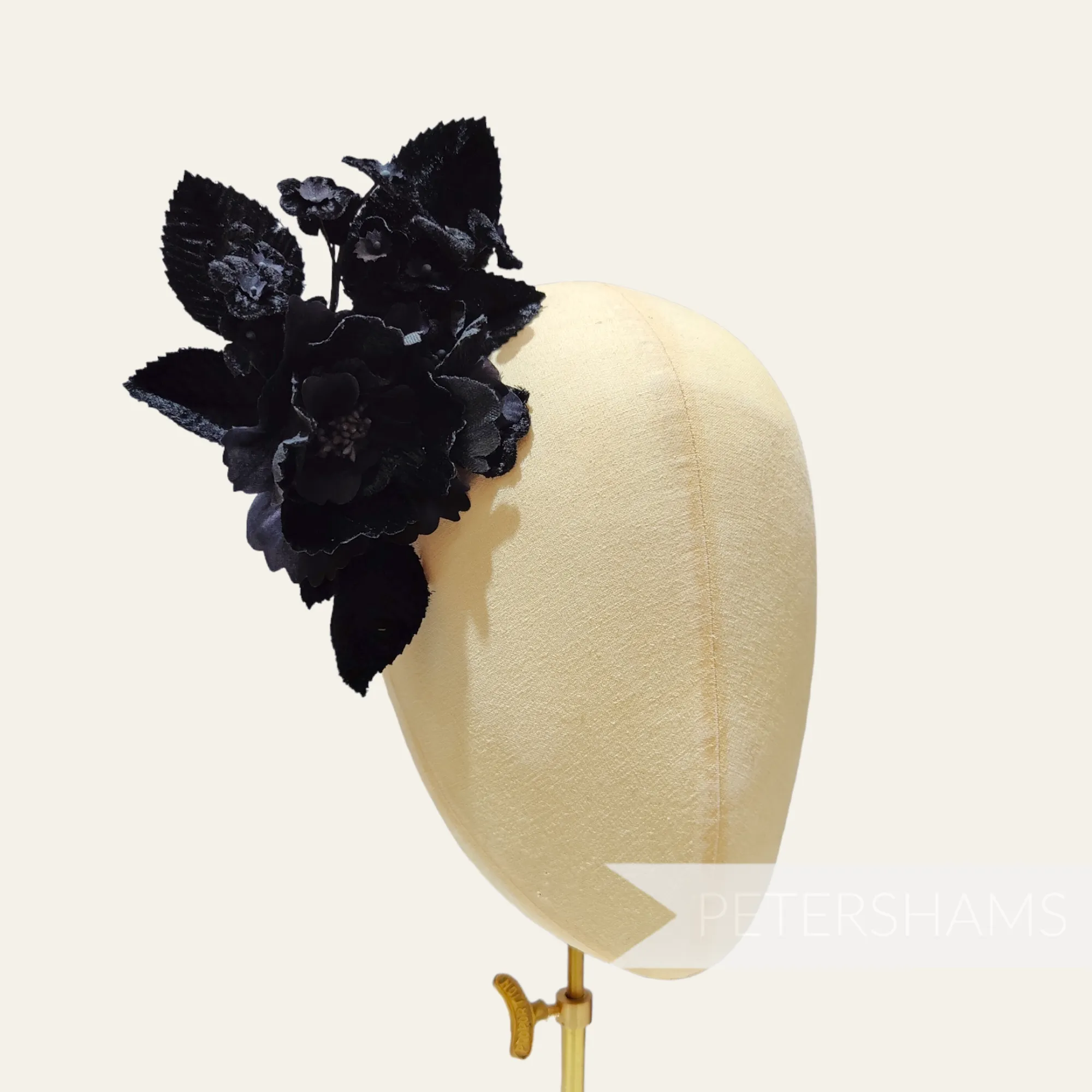 'Amoura' Velvet Flower with Mini Blooms and Leaves Hat Mount