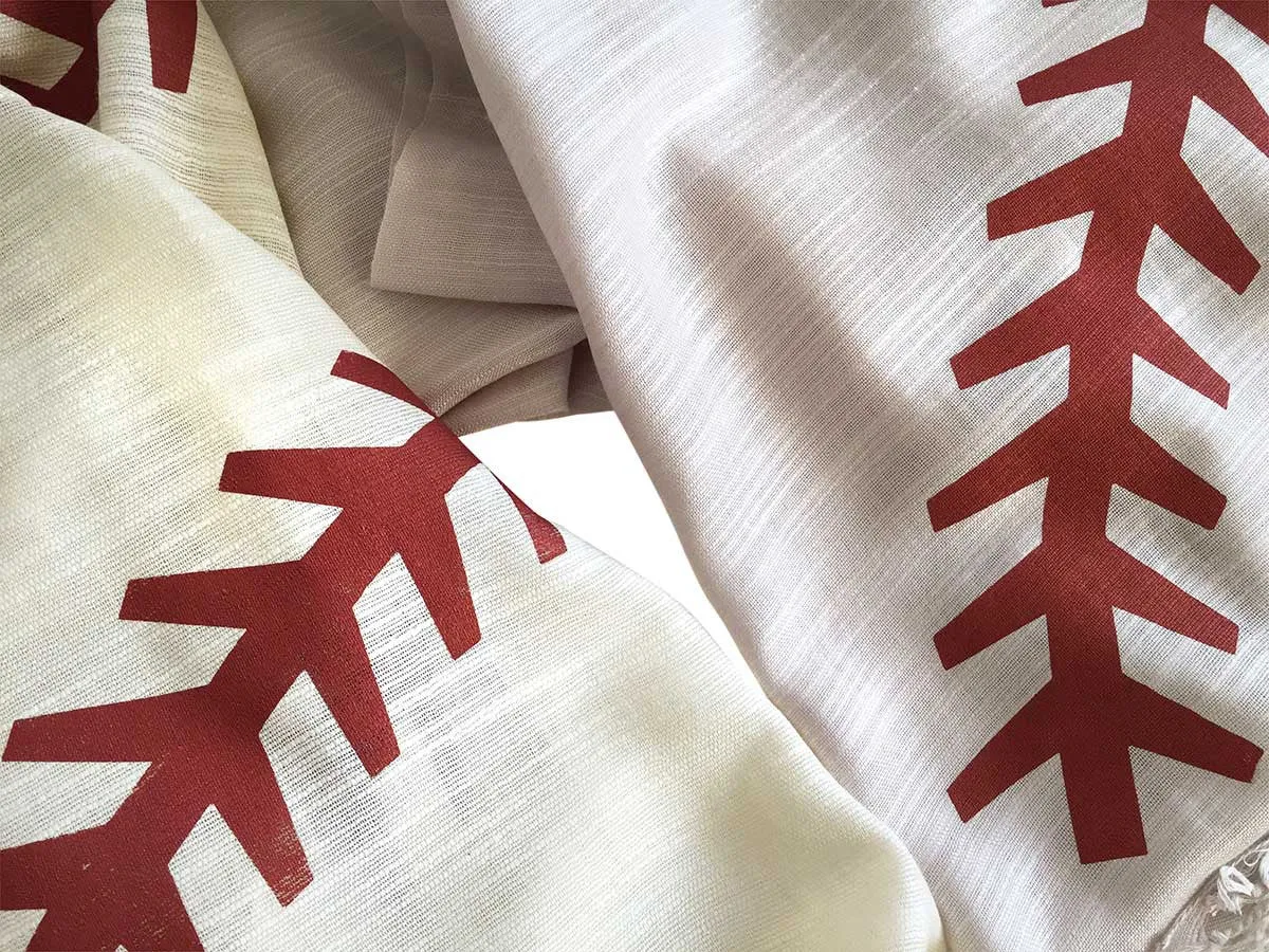 Baseball Stitching Scarf. Silkscreened Linen weave pashmina