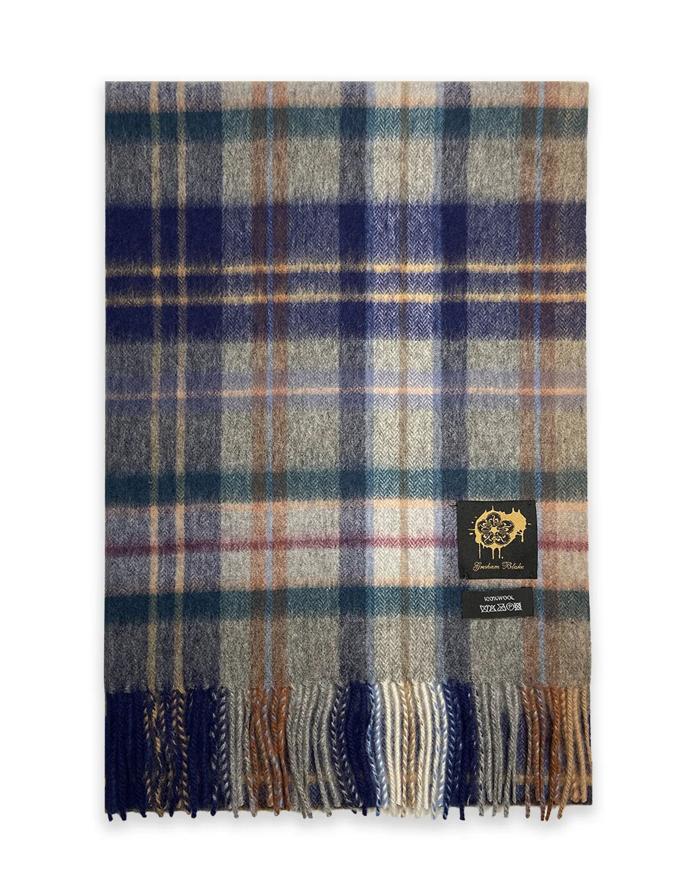 Blue & Orange Check Wool Scarf