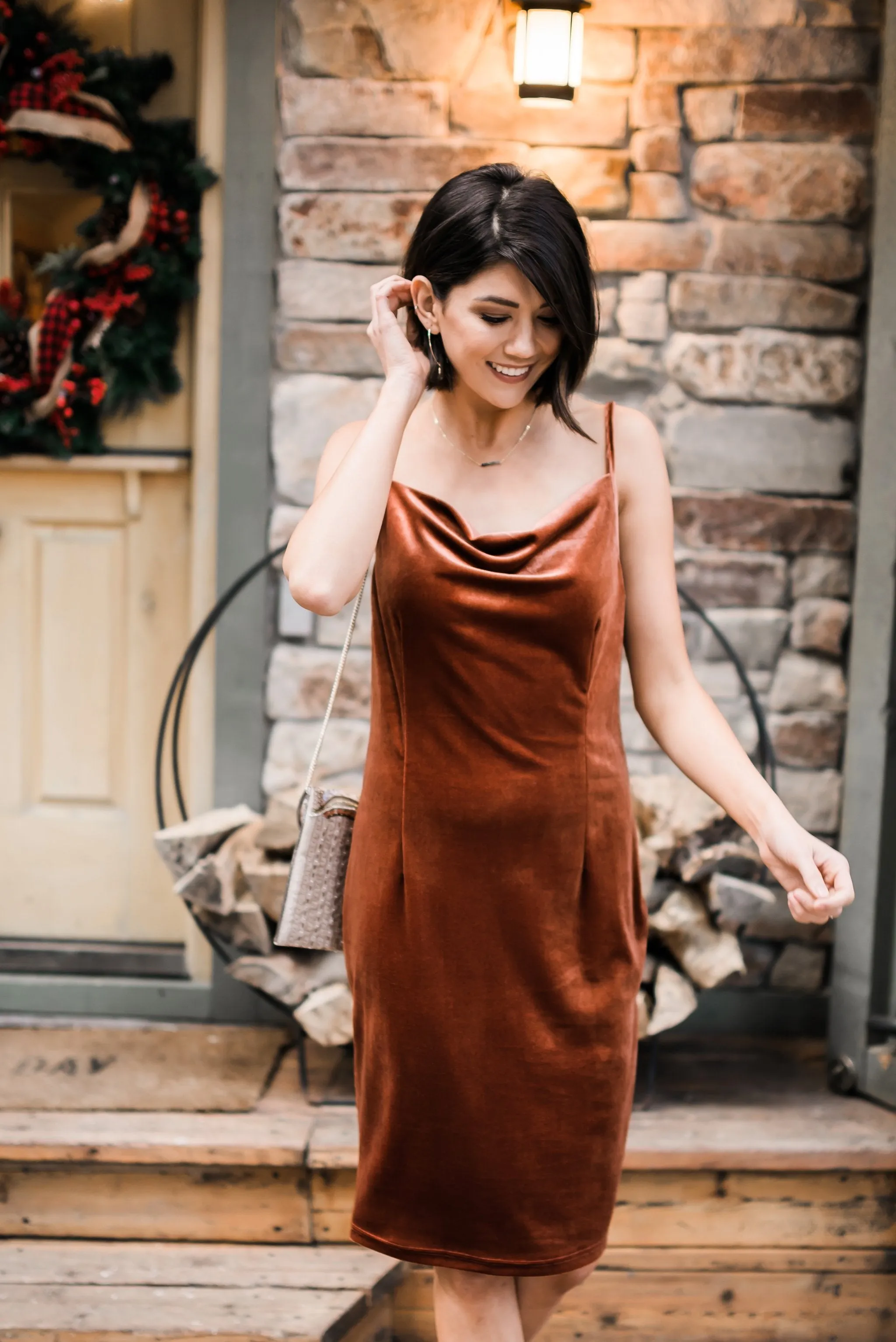 Bronze Beauty Velvet Dress