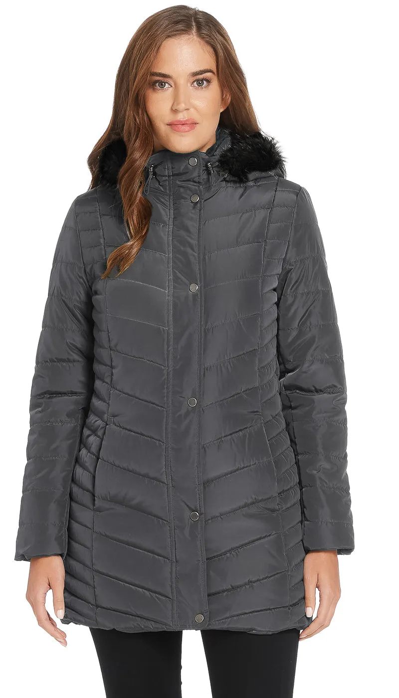 CHEVRON QUILTED 3/4 PUFFER