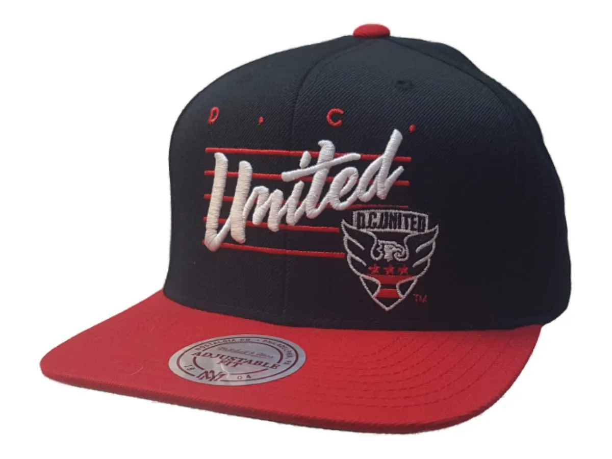 D.C. United Mitchell & Ness Black & Red Structured Flat Bill Snapback Hat Cap