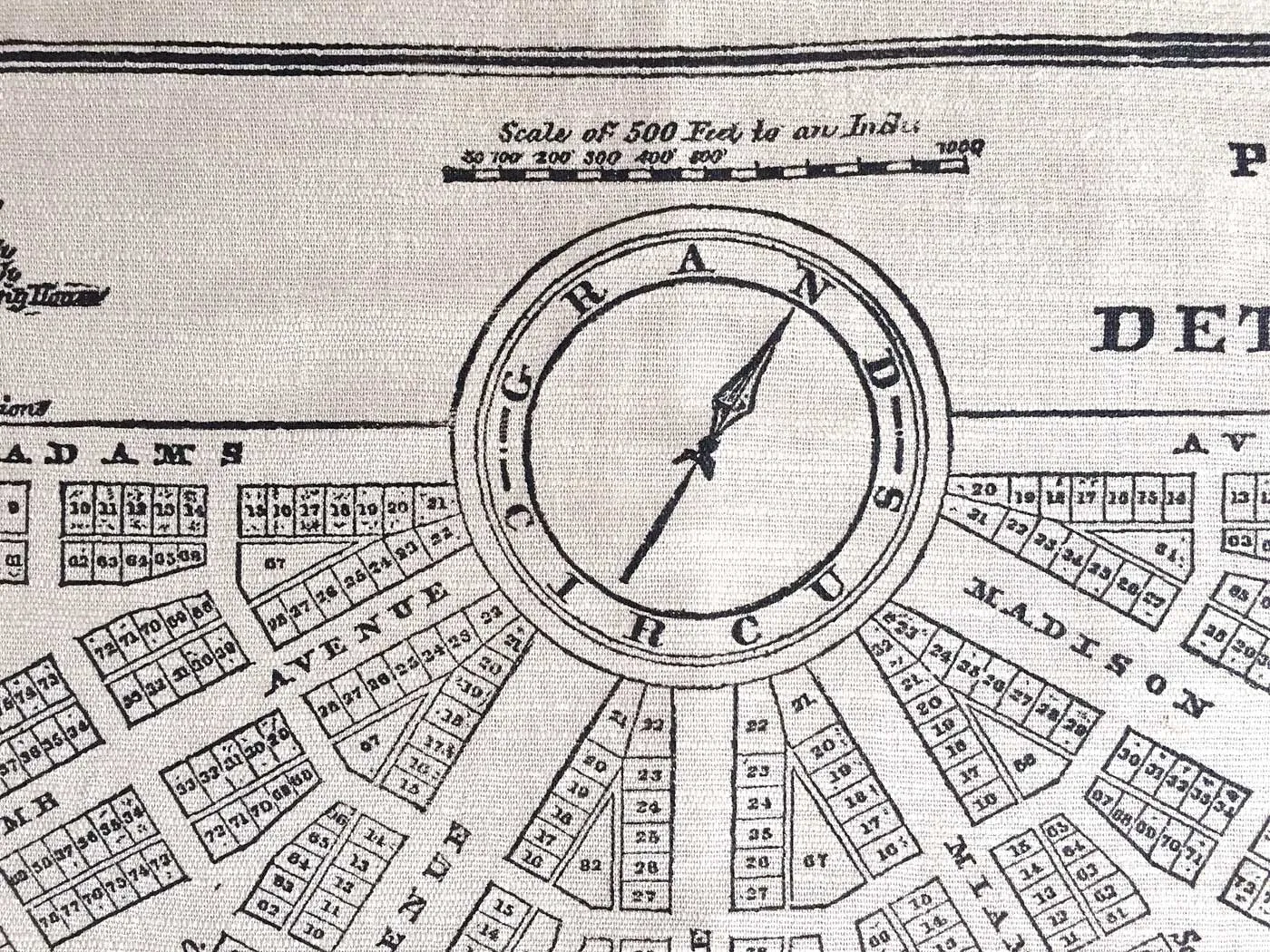 Detroit Map Printed Linen Weave Pashmina Scarf, 1831 City Plan