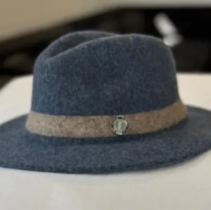 DTD Blue Fedora with Light Beige Trim & Designer Button