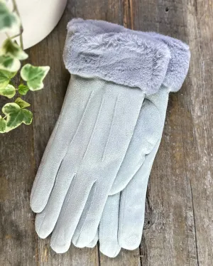 Faux Suede Gloves - Silver Grey