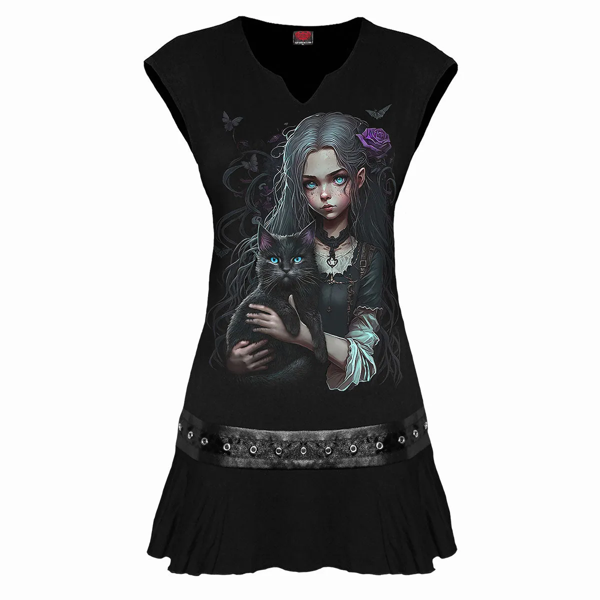 GOTH FAMILIAR - Stud Waist Mini Dress Black