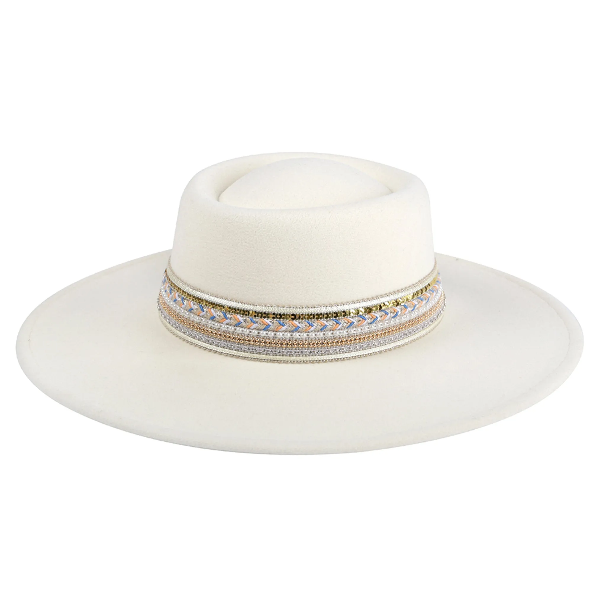 HAT2188 Blaze Multi Trim Wide Brim Fedora