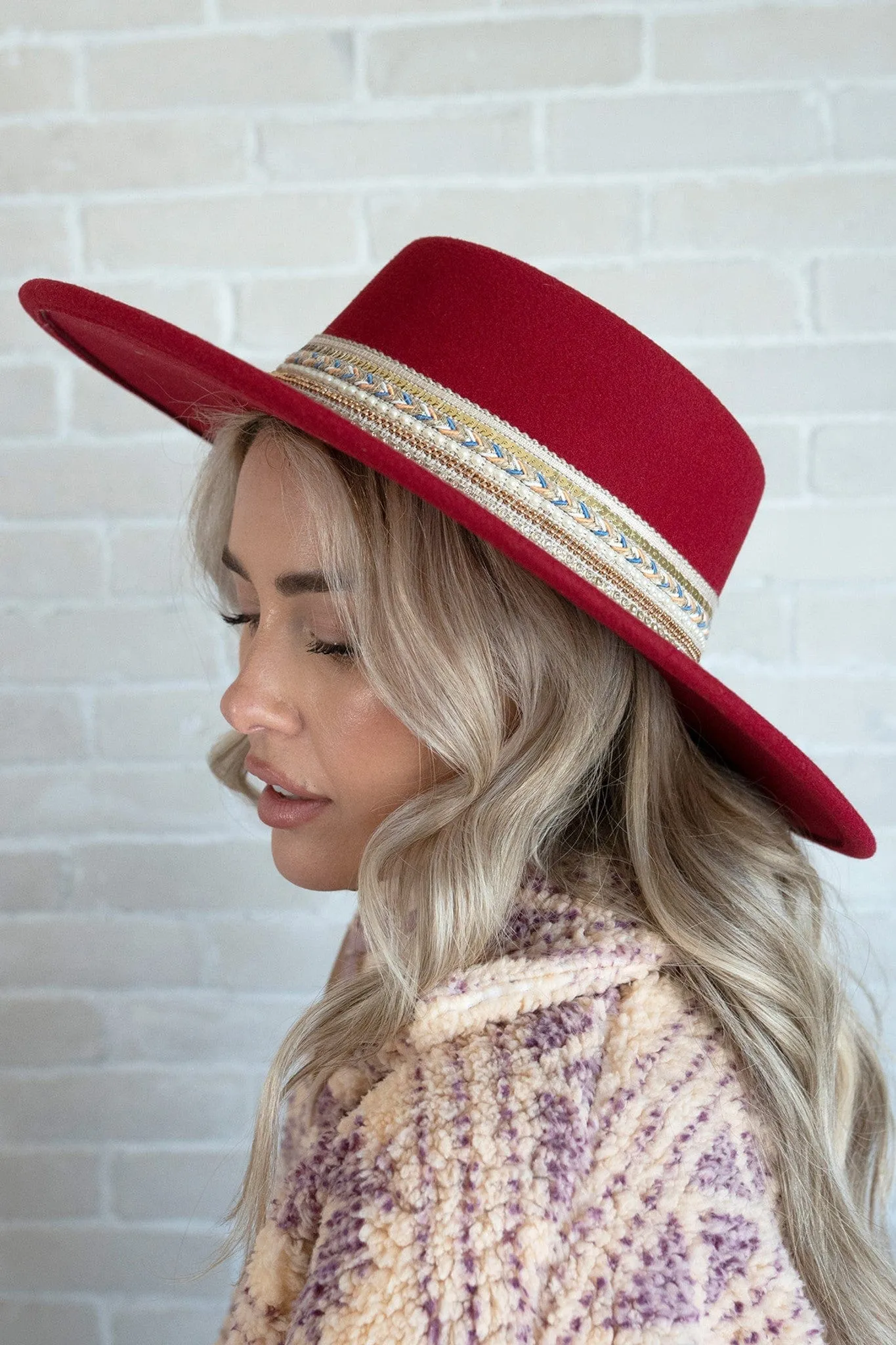 HAT2188 Blaze Multi Trim Wide Brim Fedora