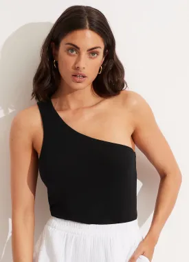 Jersey One Shoulder Top - Black