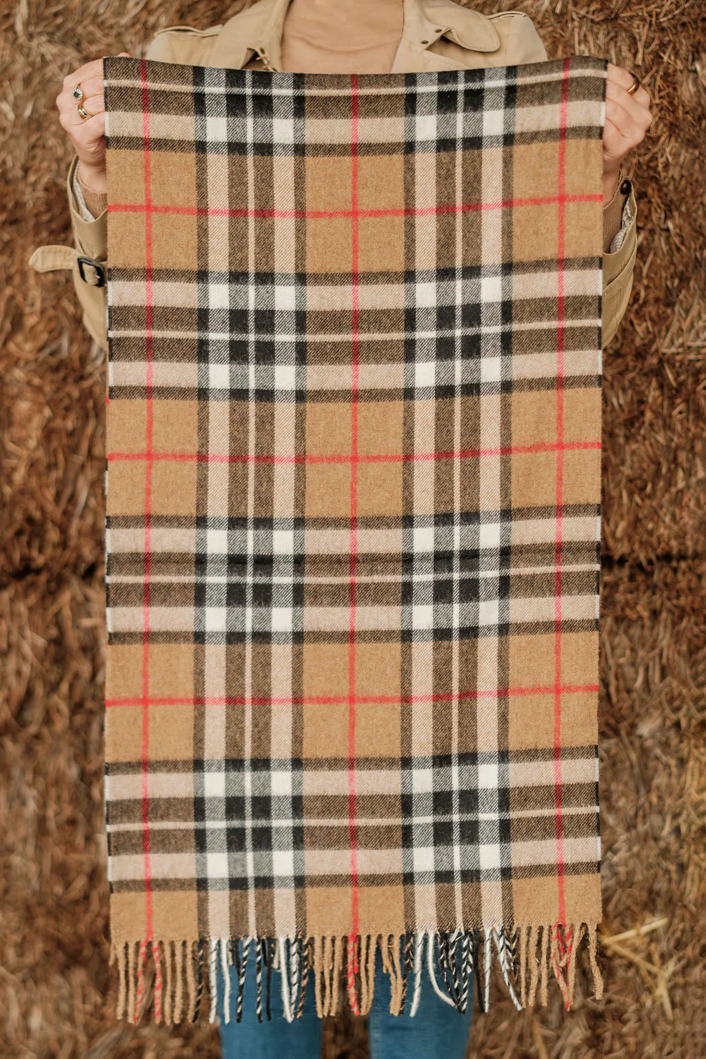 Merino Wool Oversize Tartan Scarf | Camel Thompson