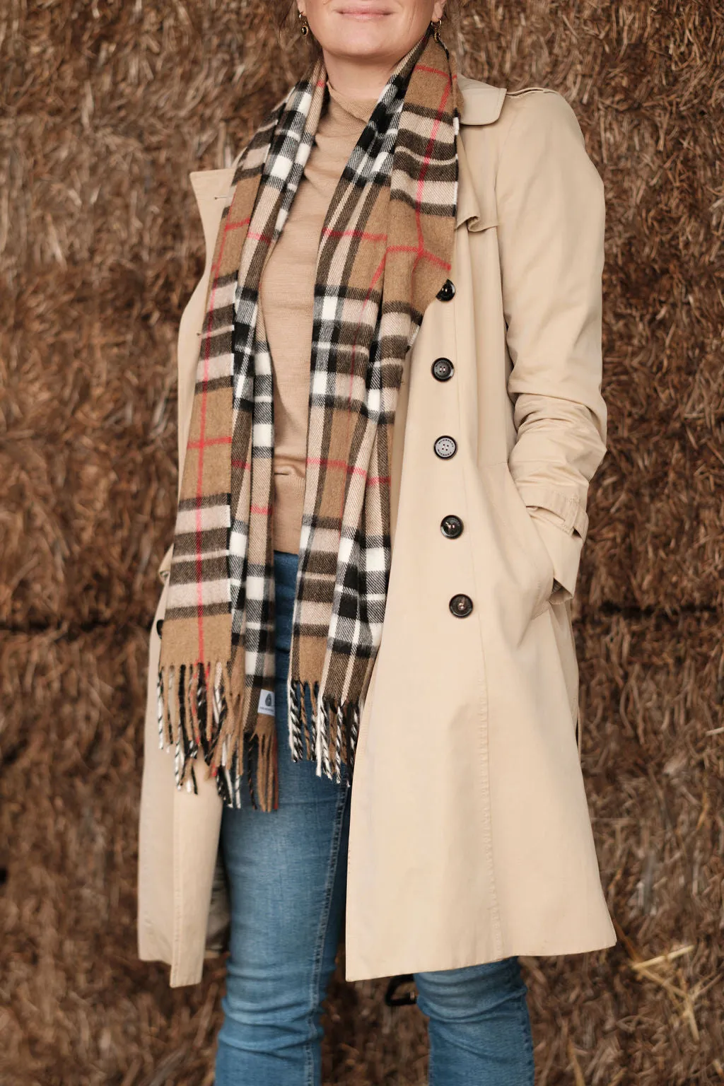 Merino Wool Oversize Tartan Scarf | Camel Thompson