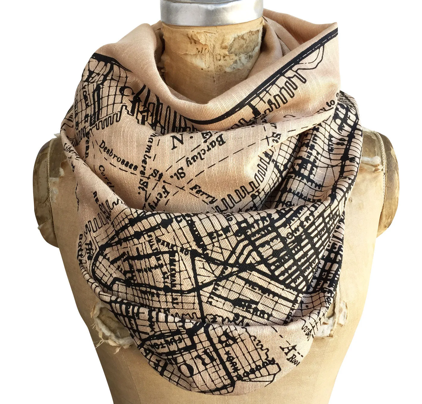 New York City Map Scarf, Brooklyn & Manhattan Linen-Weave Pashmina