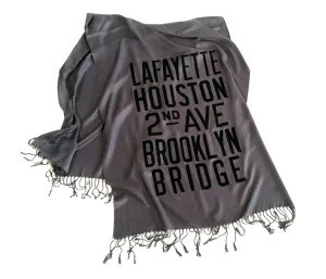 New York City Subway Pashmina Scarf. Brooklyn & Manhattan scroll sign.