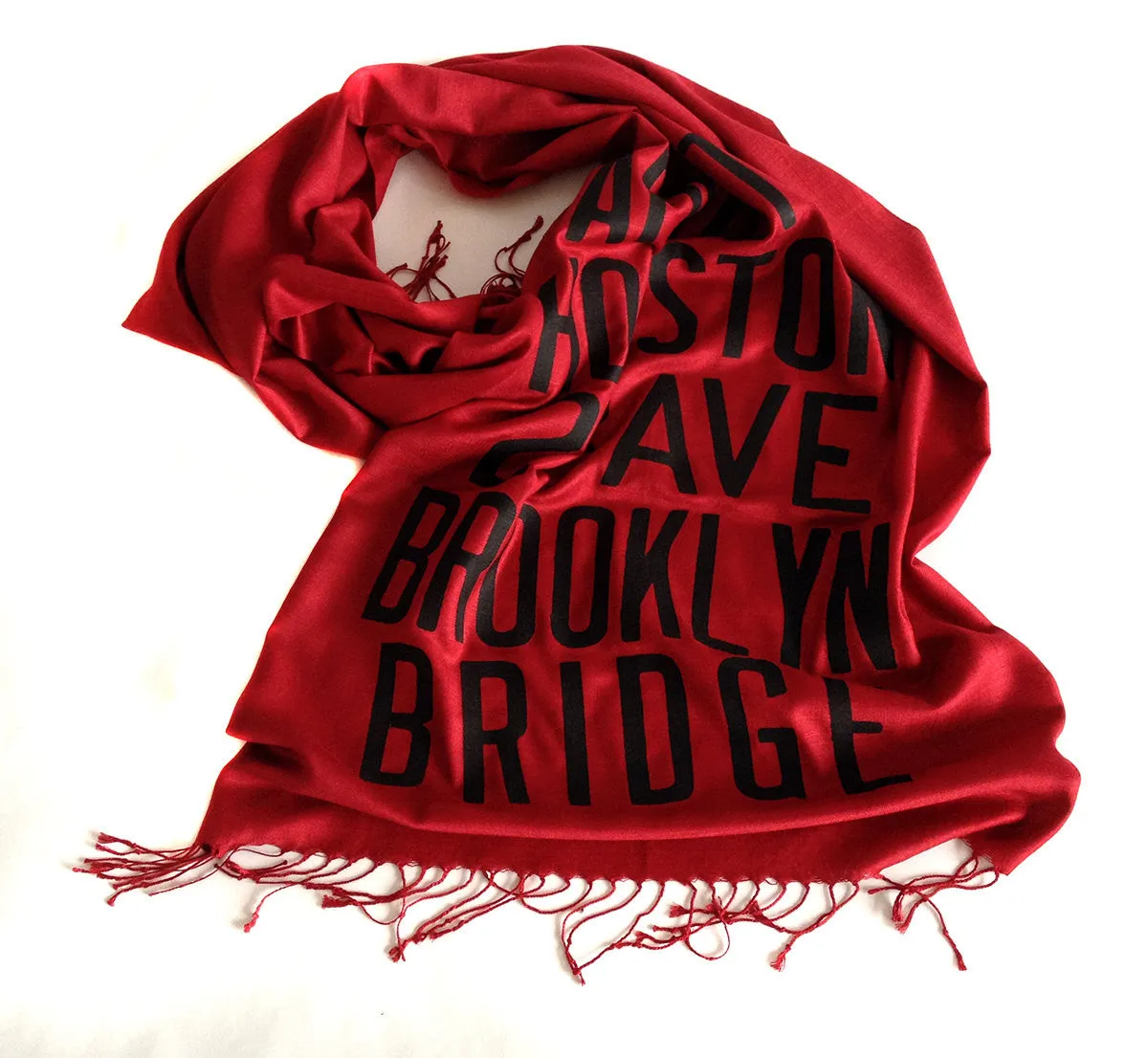 New York City Subway Scarf. Brooklyn scroll sign linen-weave pashmina.