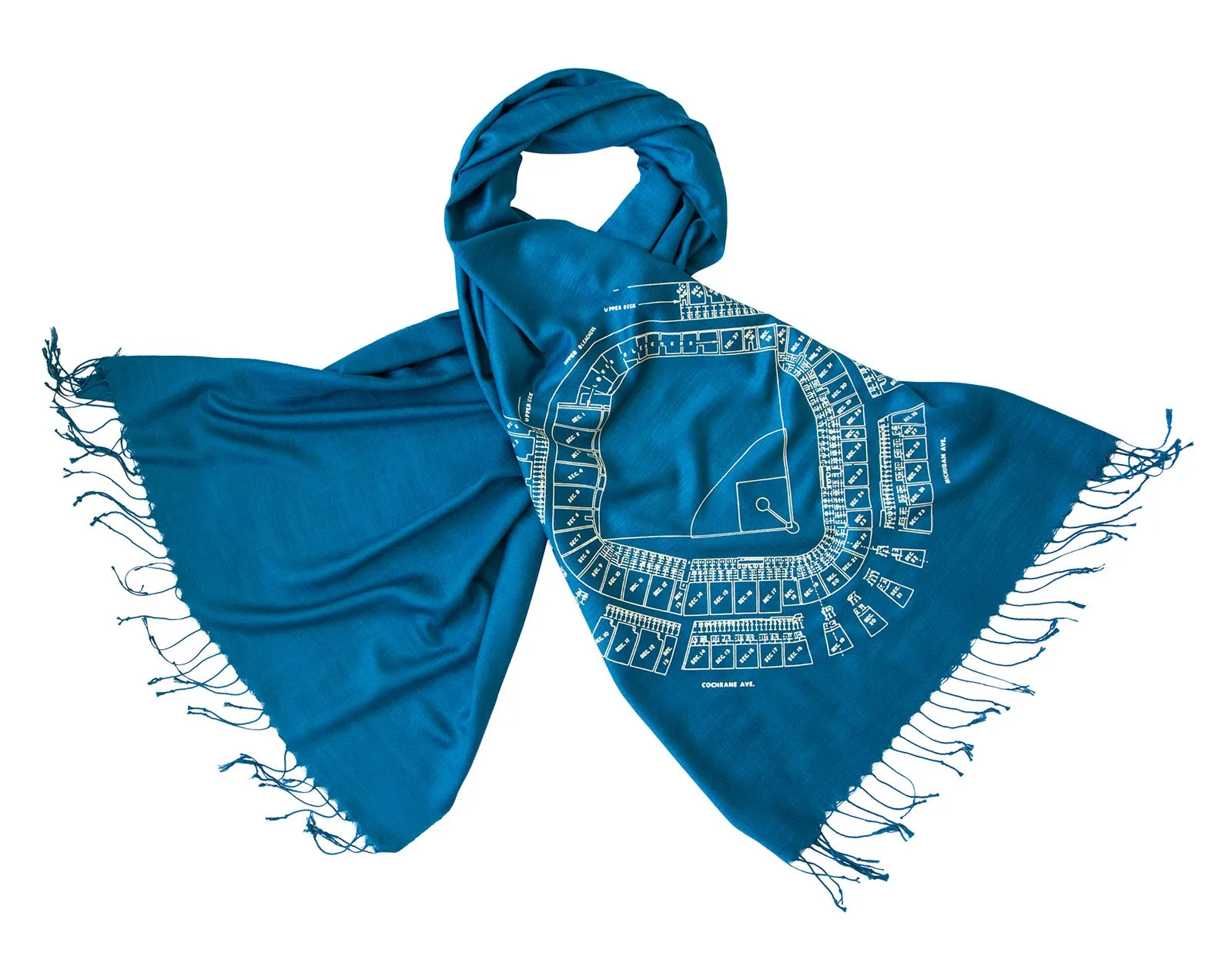 Old Tiger Stadium Blueprint Scarf, Historic Detroit Bamboo Pashmina