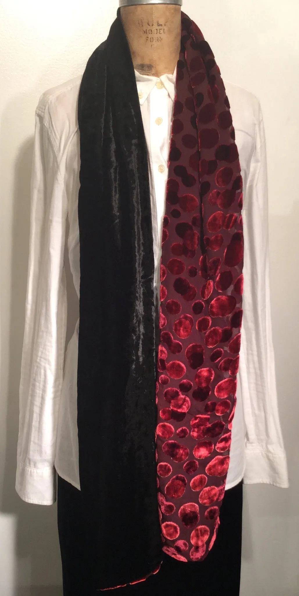 Silk velvet Red  Dots with Black silk Velvet