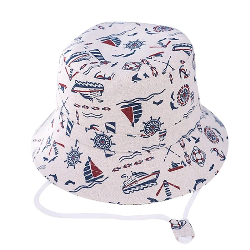 Summer Kids Boy Cartoon Printing Cotton Fisherman Hat Baby Sun Caps For Girl Children Bonnet