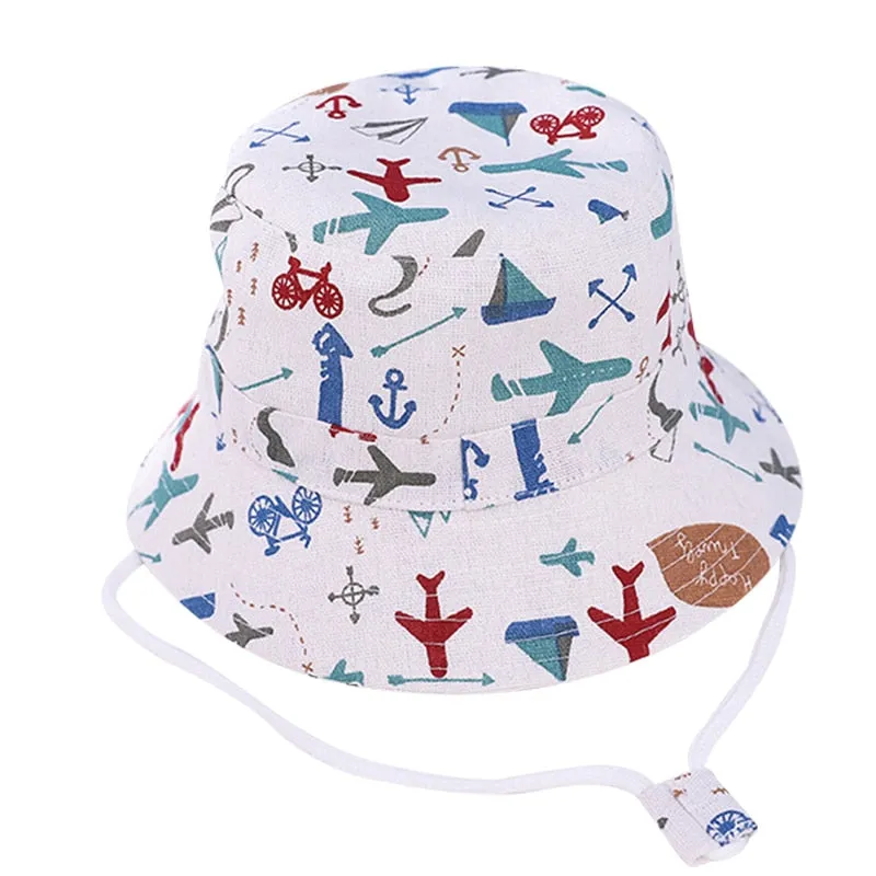 Summer Kids Boy Cartoon Printing Cotton Fisherman Hat Baby Sun Caps For Girl Children Bonnet