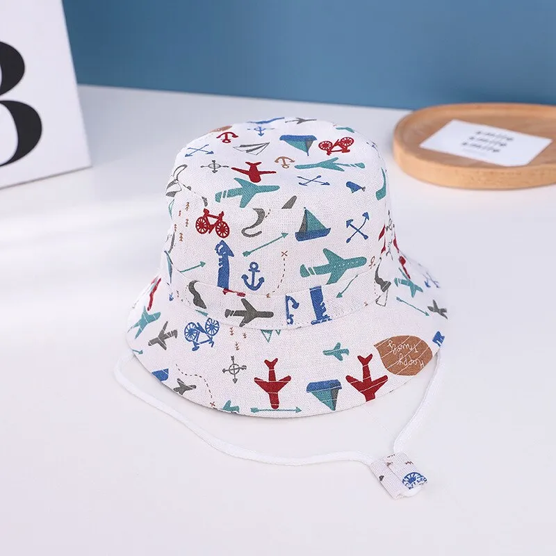 Summer Kids Boy Cartoon Printing Cotton Fisherman Hat Baby Sun Caps For Girl Children Bonnet