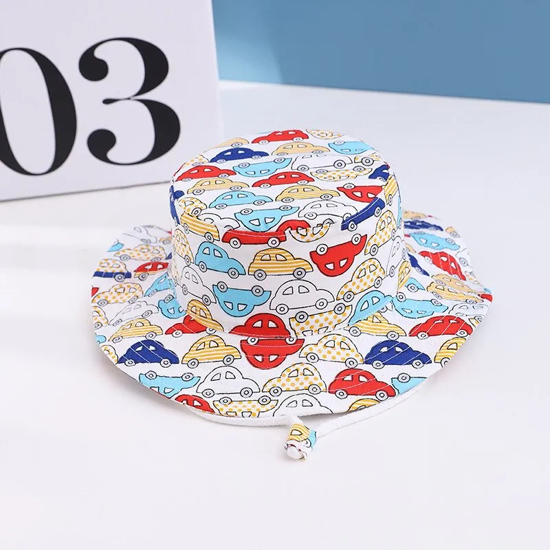 Summer Kids Boy Cartoon Printing Cotton Fisherman Hat Baby Sun Caps For Girl Children Bonnet