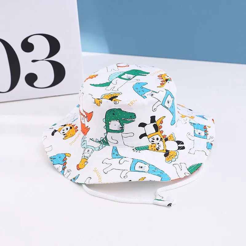 Summer Kids Boy Cartoon Printing Cotton Fisherman Hat Baby Sun Caps For Girl Children Bonnet