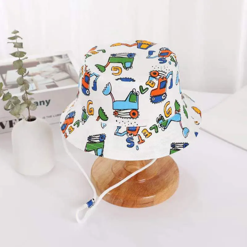 Summer Kids Boy Cartoon Printing Cotton Fisherman Hat Baby Sun Caps For Girl Children Bonnet