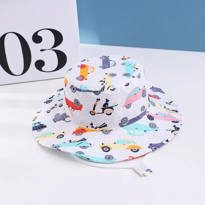 Summer Kids Boy Cartoon Printing Cotton Fisherman Hat Baby Sun Caps For Girl Children Bonnet