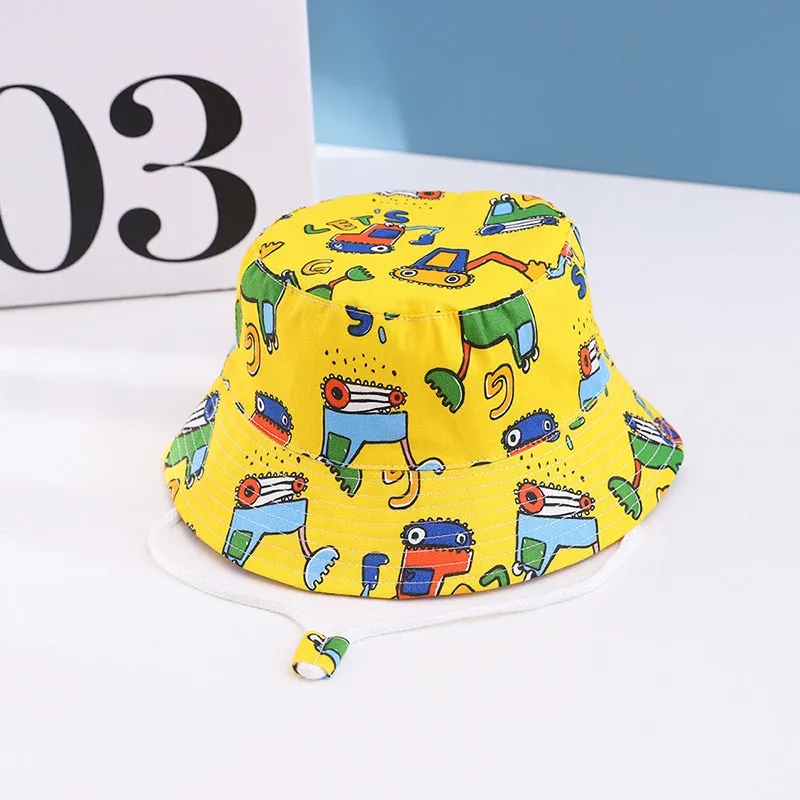 Summer Kids Boy Cartoon Printing Cotton Fisherman Hat Baby Sun Caps For Girl Children Bonnet