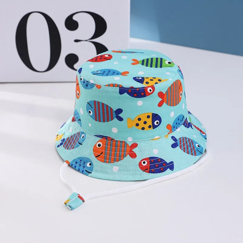 Summer Kids Boy Cartoon Printing Cotton Fisherman Hat Baby Sun Caps For Girl Children Bonnet