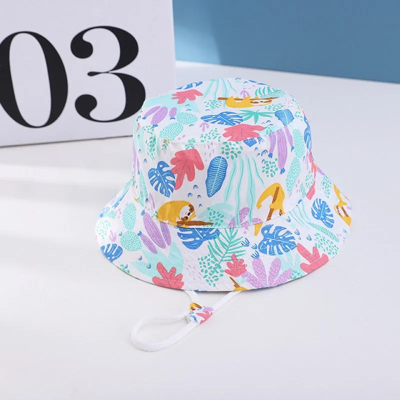 Summer Kids Boy Cartoon Printing Cotton Fisherman Hat Baby Sun Caps For Girl Children Bonnet