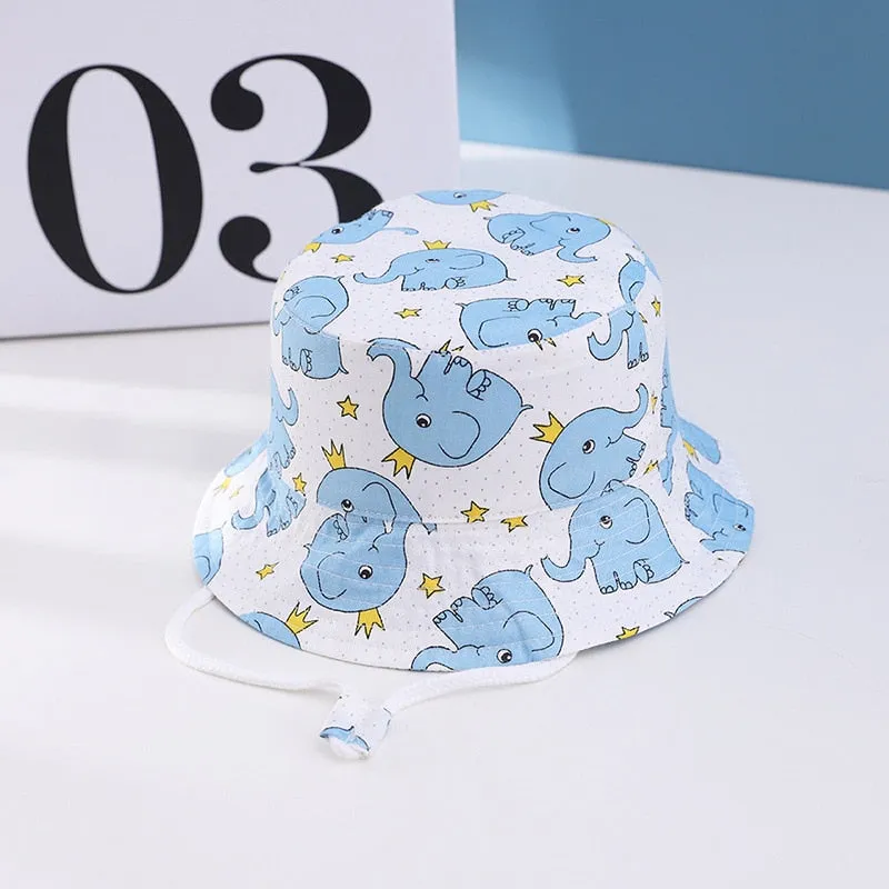 Summer Kids Boy Cartoon Printing Cotton Fisherman Hat Baby Sun Caps For Girl Children Bonnet