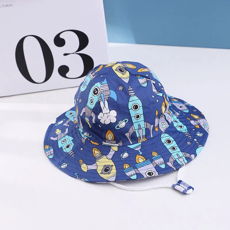 Summer Kids Boy Cartoon Printing Cotton Fisherman Hat Baby Sun Caps For Girl Children Bonnet