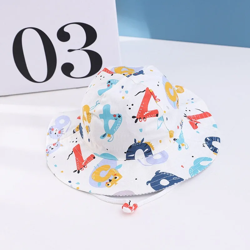 Summer Kids Boy Cartoon Printing Cotton Fisherman Hat Baby Sun Caps For Girl Children Bonnet