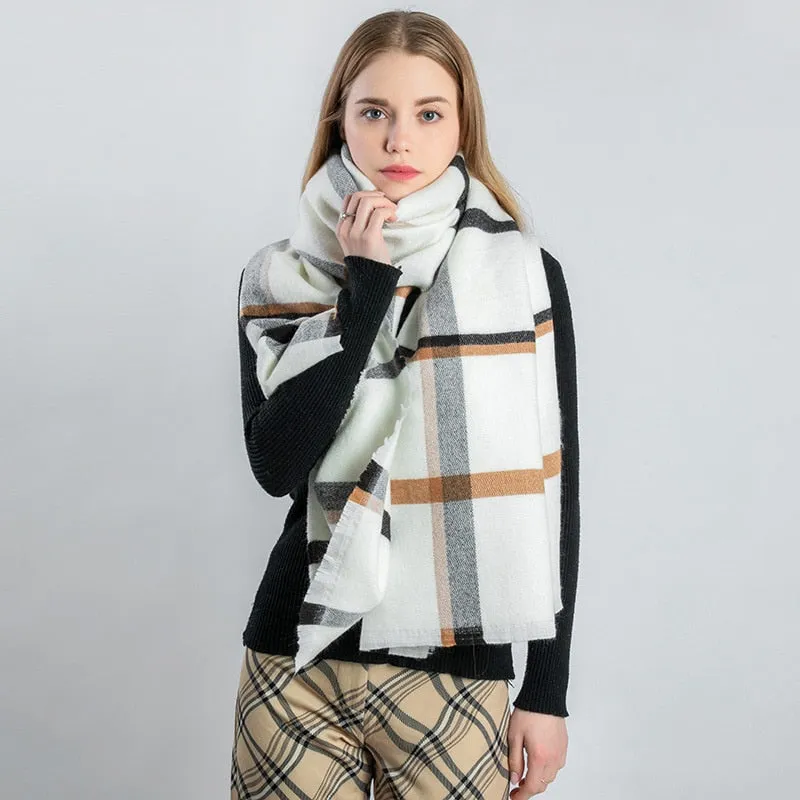 White Plaid Scarf Women Cashmere Autumn Winter Thickened Warm Shawl Scarfs